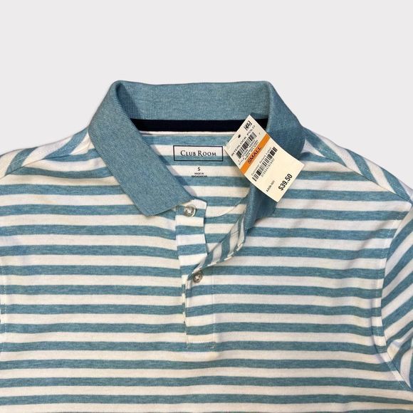 Club Room Men's Short Sleeve Shirt Button Front Golf Striped Polo - Picture 5 of 8